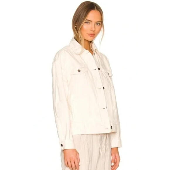 New FREE PEOPLE Women's Jolene Oversized Denim Trucker Jacket in Ecru size M - Picture 3 of 15
